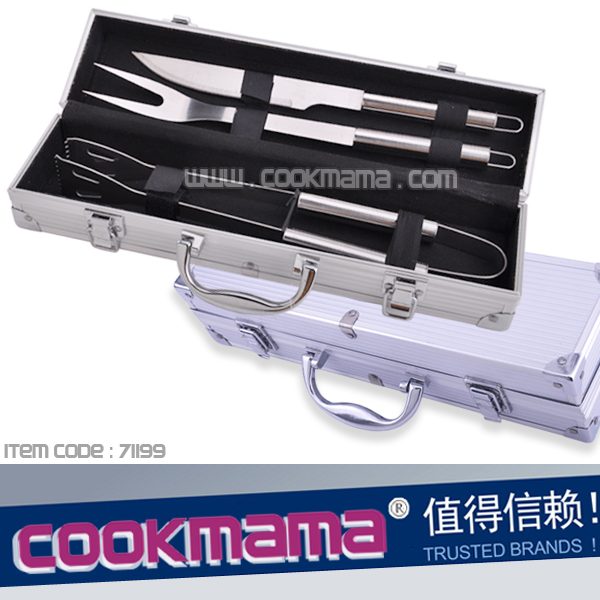 3pcs stainless steel bbq set with alumium case
