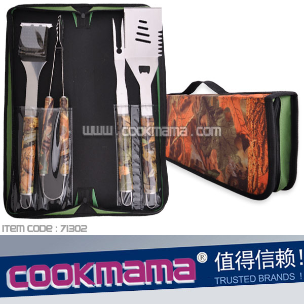 4pcs camo pattern handle BBQ tool set with nylon bag