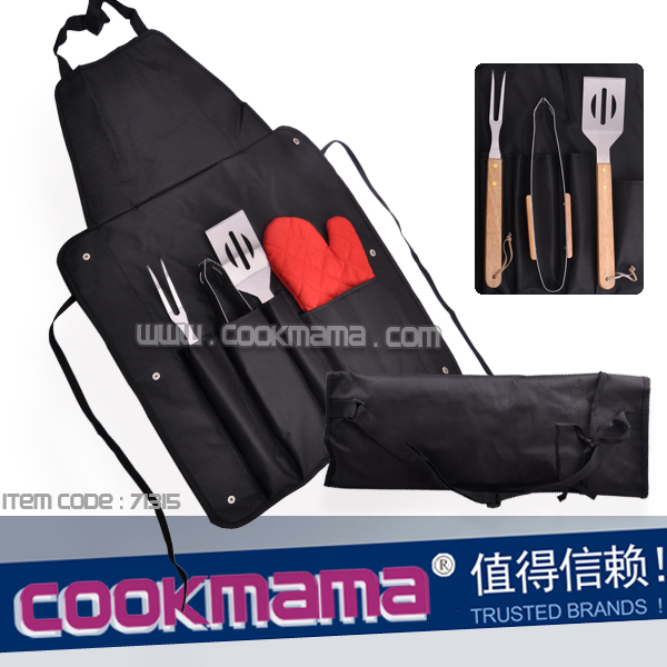 4pcs stainless steel bbq tools with apron