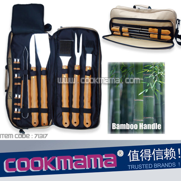 18pcs BAMBOO handle bbq tool set with nylon bag