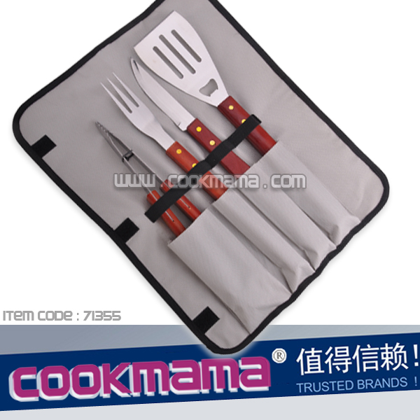 4pcs hardr wood handle barbecue kit set with apron