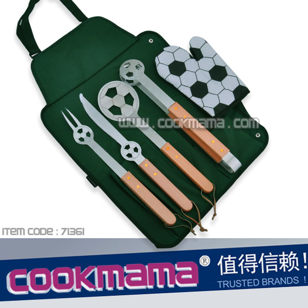5pcs football bbq tool set with apron