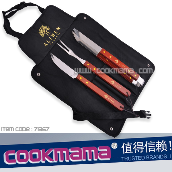 3pcs stainless steel bbq tools with apron