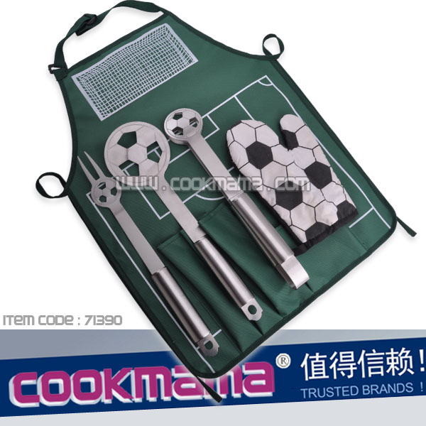 4pcs stainless steel football bbq set with apron