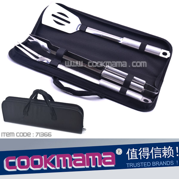 3pcs SS handle barbeque set with nylon bag