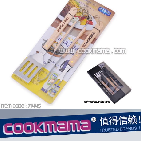 3pcs rubber wood handle barbecue tool set