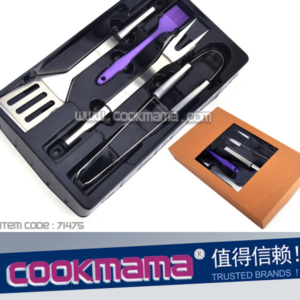 4pcs stainless steel bbq grill tools with PVC tray