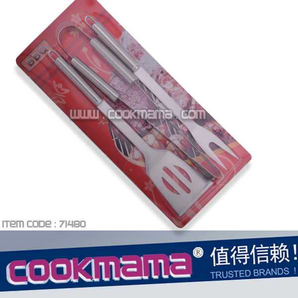 3pcs stainless steel bbq tool set with blister card
