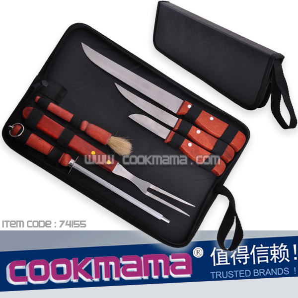 6pcs bbq knife set with carry bag
