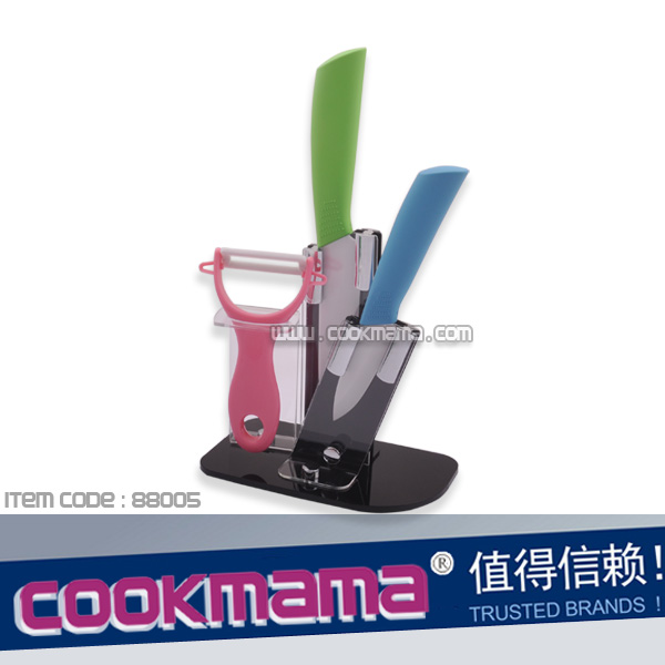 3pcs Ceramic Knife set With peeler in Acrylic Stand/Block