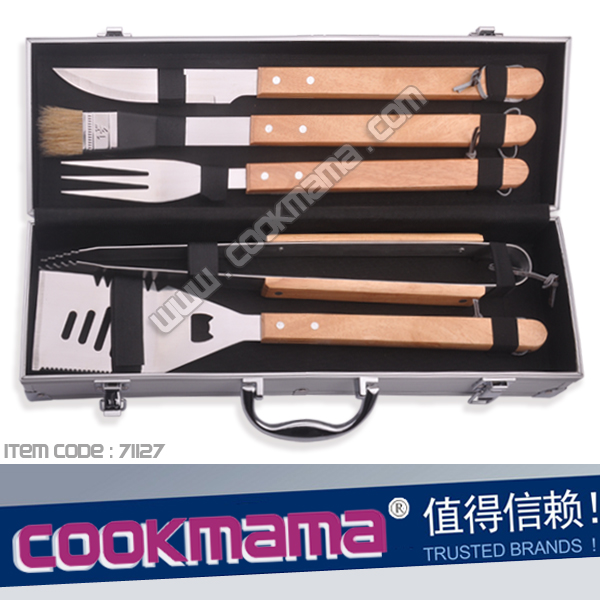 5pcs rubber wood bbq tools