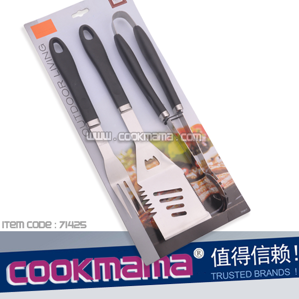 3pcs plastic handle bbq tool set with blister card