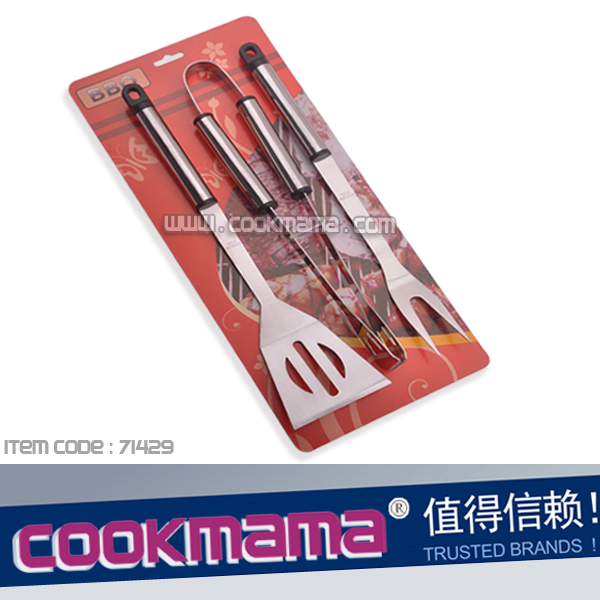 3pcs stainless steel tube handle bbq tool set