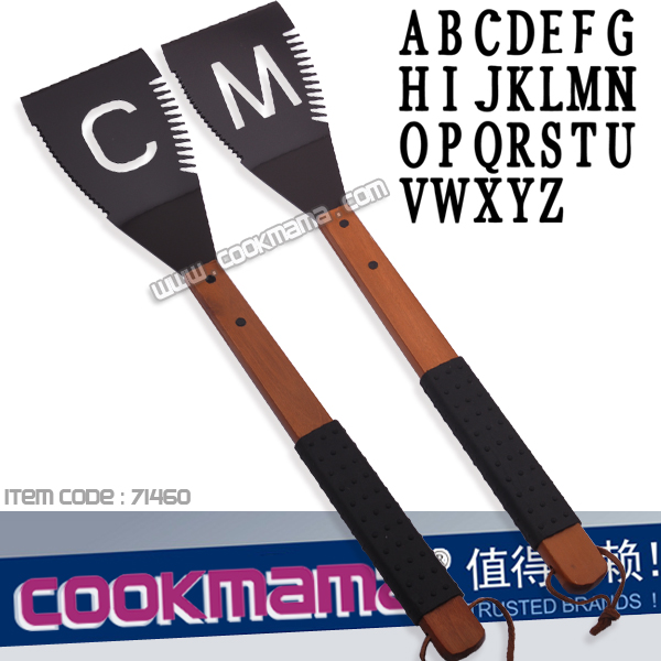 letter Die cut BBQ Spatula with wood handle,non-stick