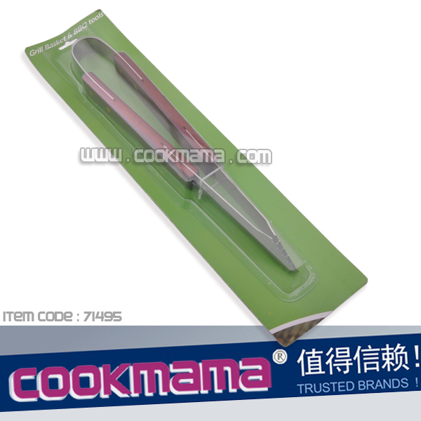 wood handle barcecue tongs,bbq tongs with blister card
