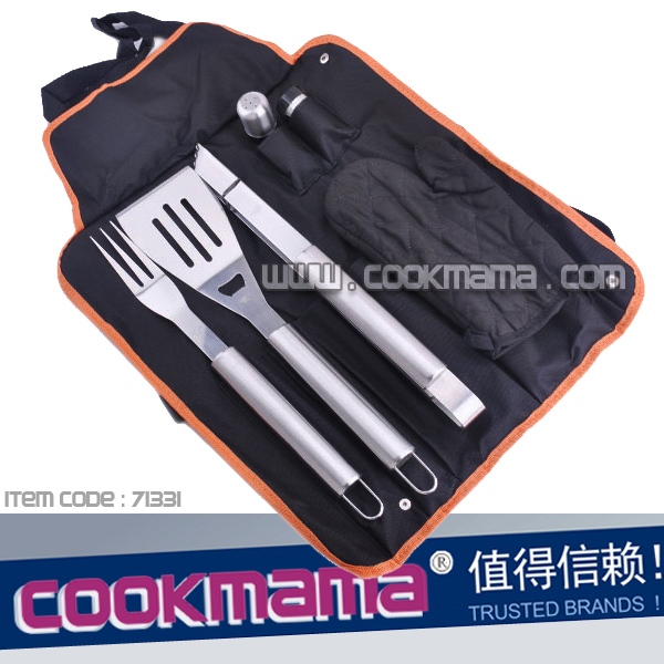 6pcs stainless steel handle bbq set with apron