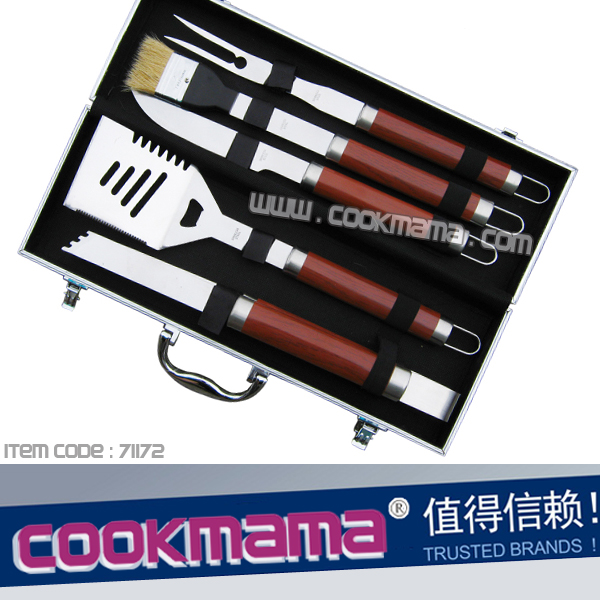 5pcs marbel handle bbq tools set with aluminum carry case