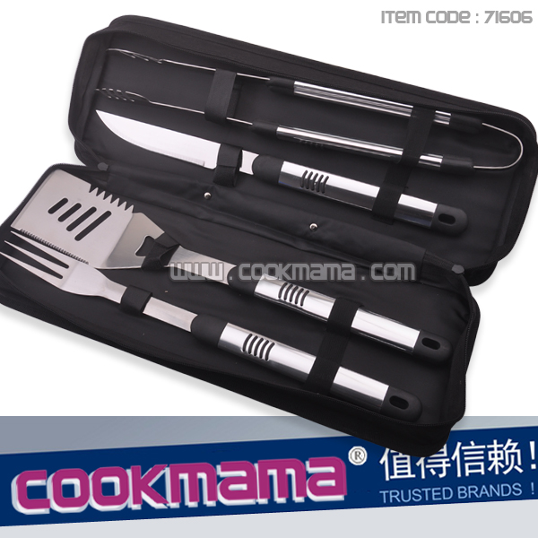 4-piece stainless steel barbecue tool set with carry bag
