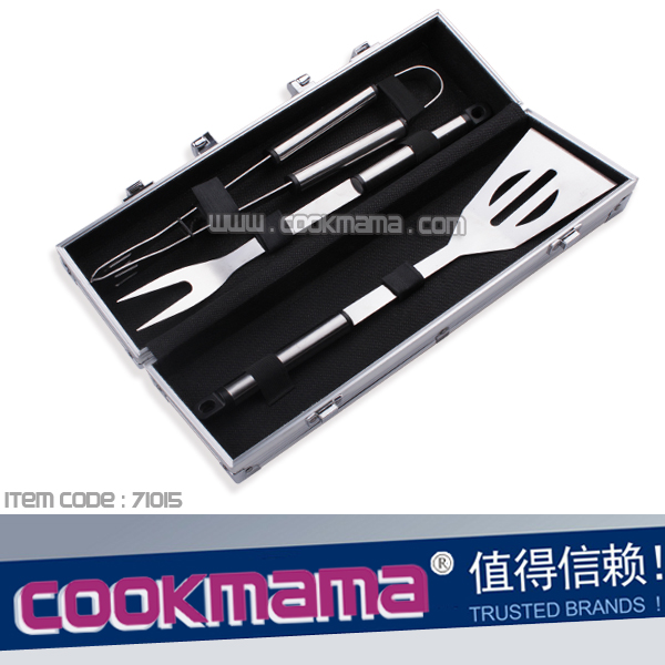 3pcs S/S handle barbecue kit with aluminum case