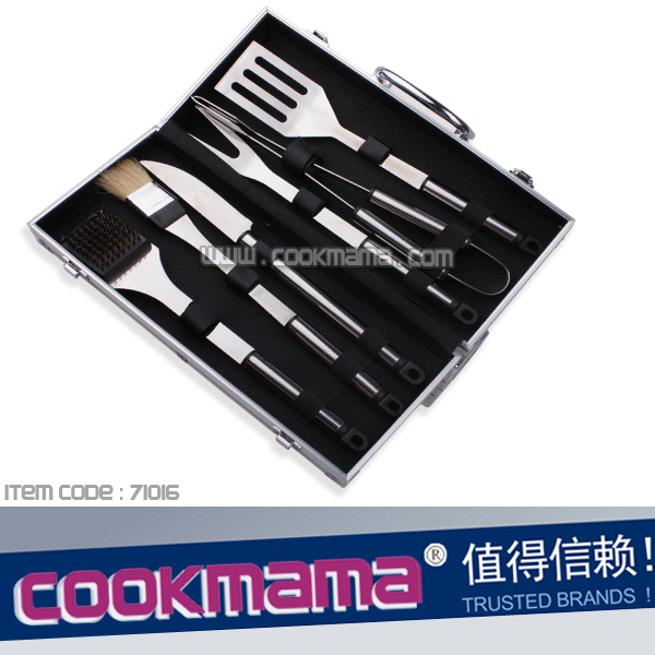 6pcs barbecue tool set with aluminum case,bbq tool with tube handle