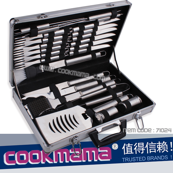 24 pcs high quality S/S handle bbq tool set with storge case