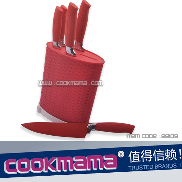 5pcs power coating knife set with block