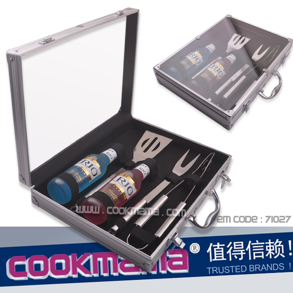 3pcs bbq tools with clear Perspex case,barbecue tools