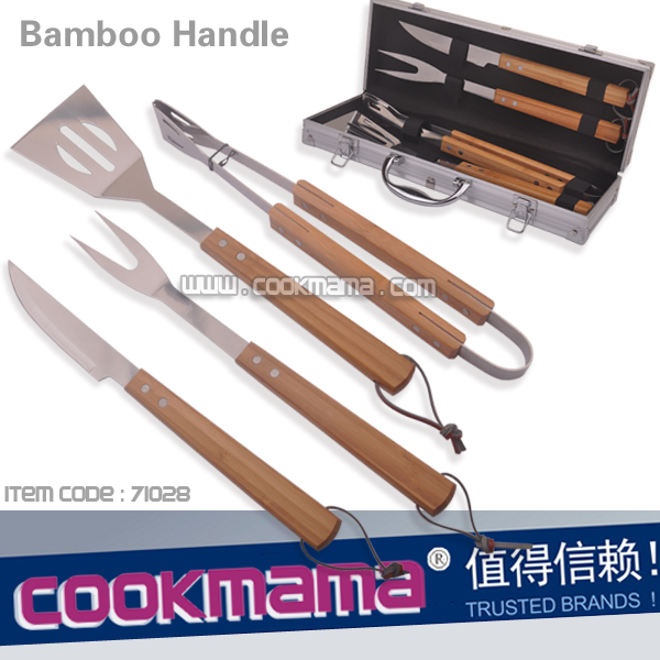 4pcs bamboo handle bbq tool set