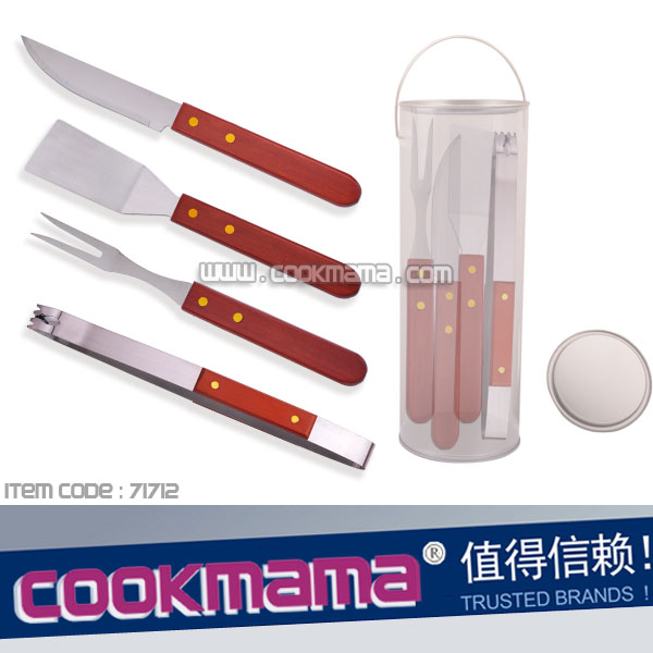 4pcs BBQ tool set with transparent PVC tube packing